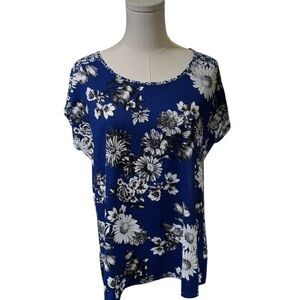 Ava James Floral Blue‎ and White Women's Top SZ LG
